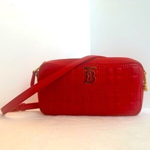 Burberry Lola Red Quilted Leather Crossbody Camera Bag